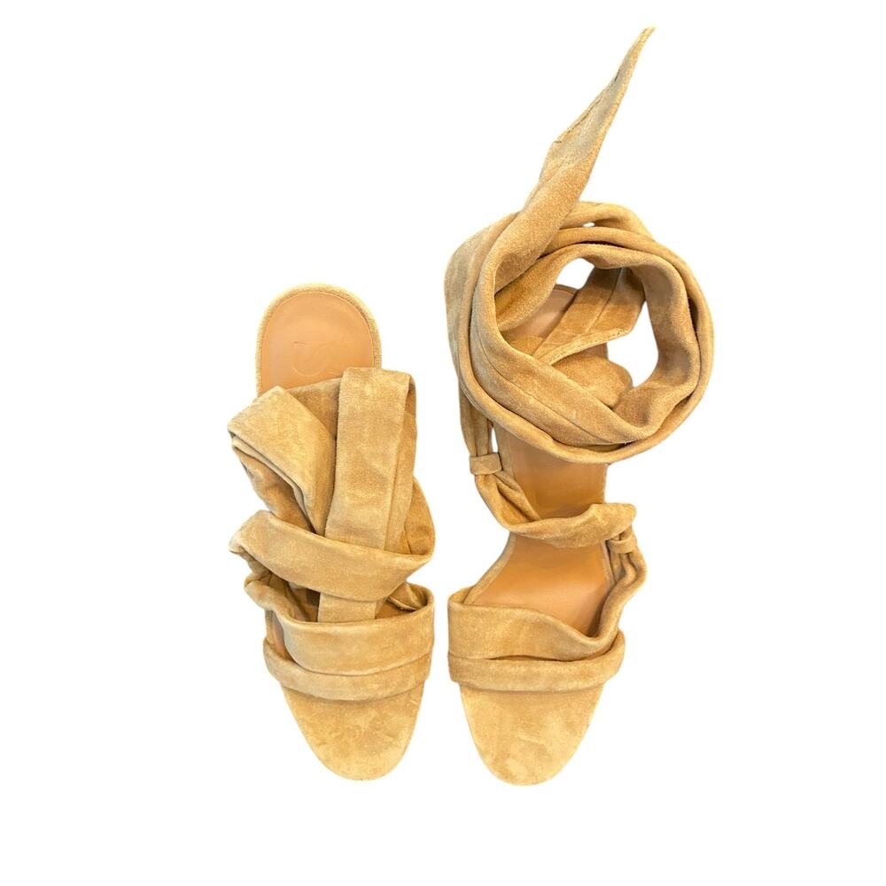 Staud Rellie Heel Sandal Wrap Ankle Strap Suede Leather Open Toe Cashew 8.5/38.5 - Picture 5 of 14